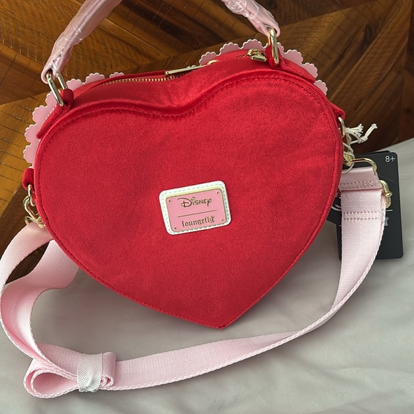 Minnie Mouse Heart Crossbody Hard Tag Loungefly Bag in Red & Pink - Picture 5 of 6